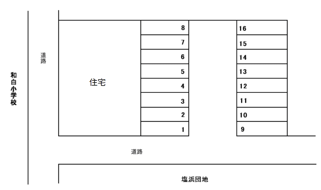 塩浜SIP月極駐車場の駐車配置図