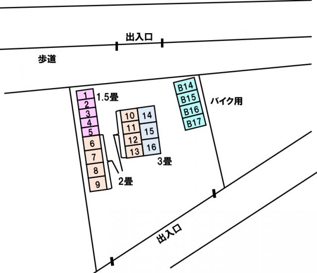 バイクガレージ太白区東中田の駐車配置図