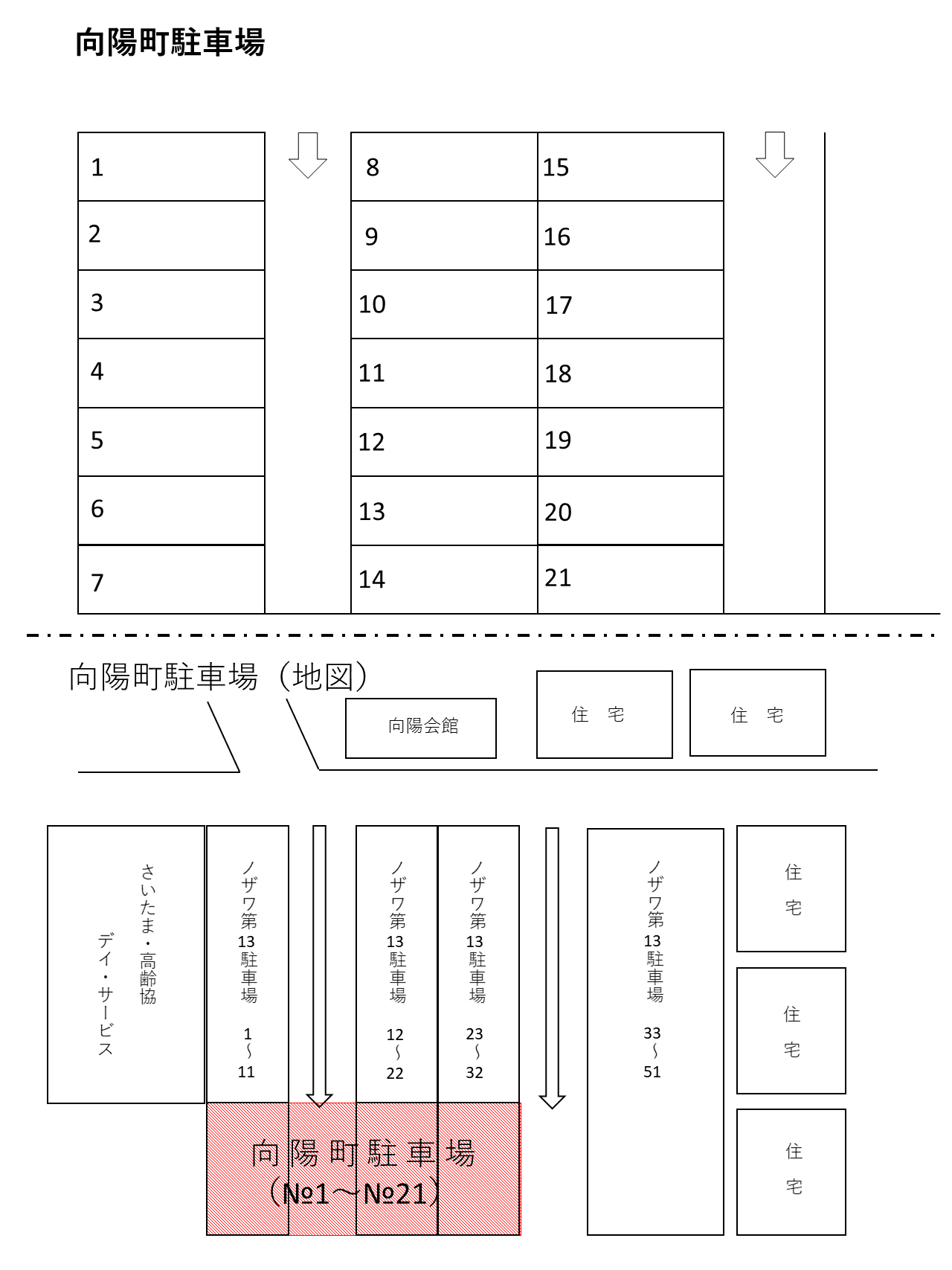 向陽町駐車場の駐車配置図