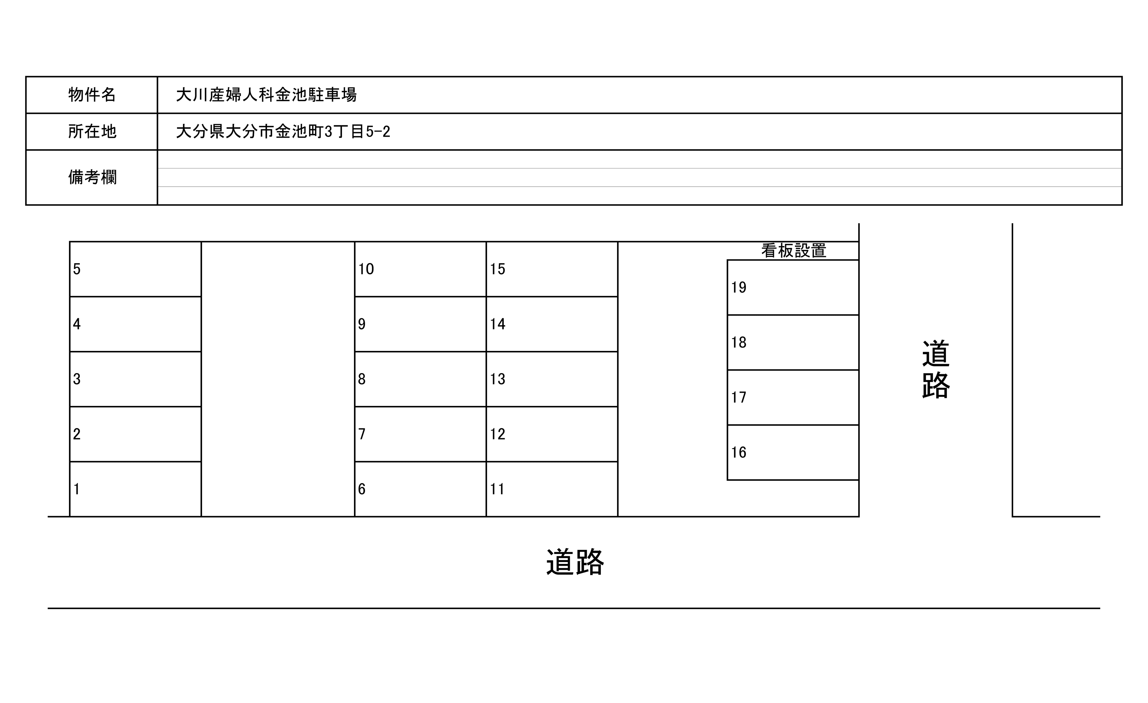 大川産婦人科金池駐車場の駐車配置図