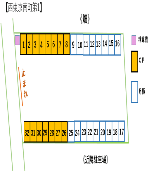 西東京南町第1駐車場の駐車配置図