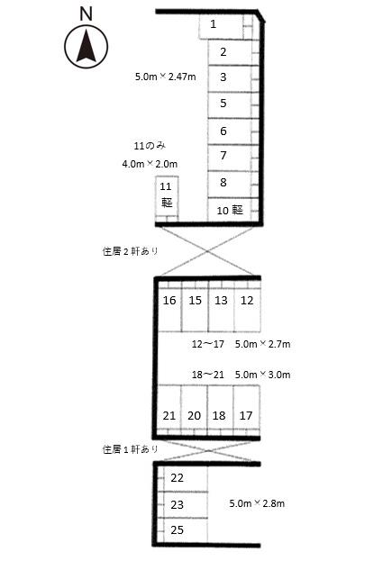 茨木玉瀬モータープールの駐車配置図