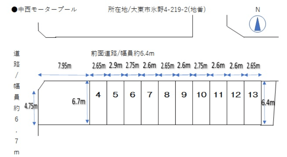 中西モータープールの駐車配置図
