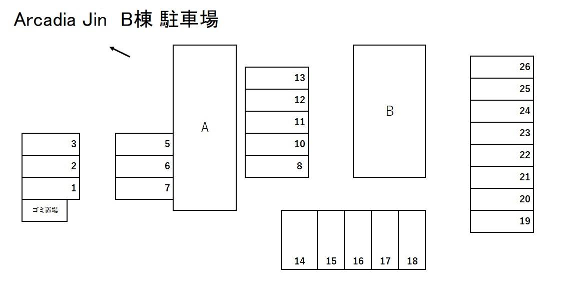 Arcadia Jin　B棟の駐車配置図