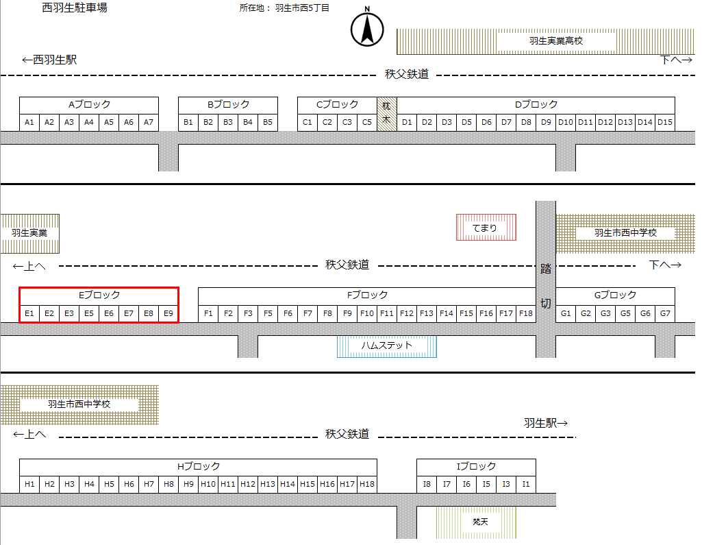 西羽生駐車場Eの駐車配置図