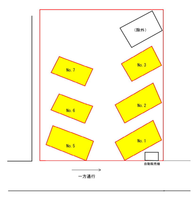 新屋敷ハイツ駐車場の駐車配置図