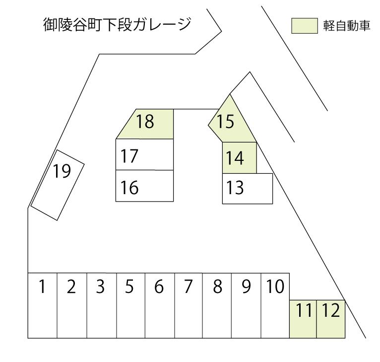 御陵谷町（下段）ガレージの駐車配置図