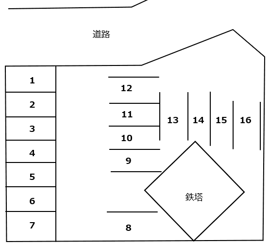 丁田町流パーキングの駐車配置図