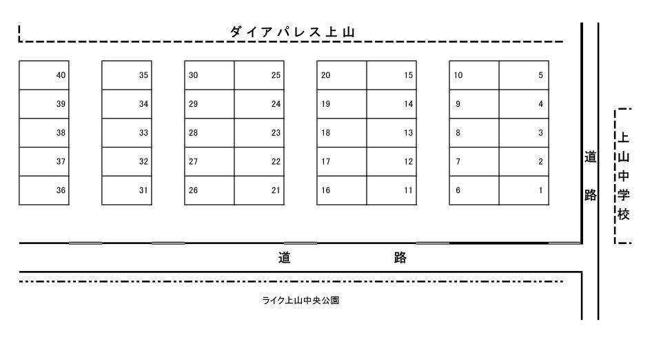 上山中学前Ｐの駐車配置図
