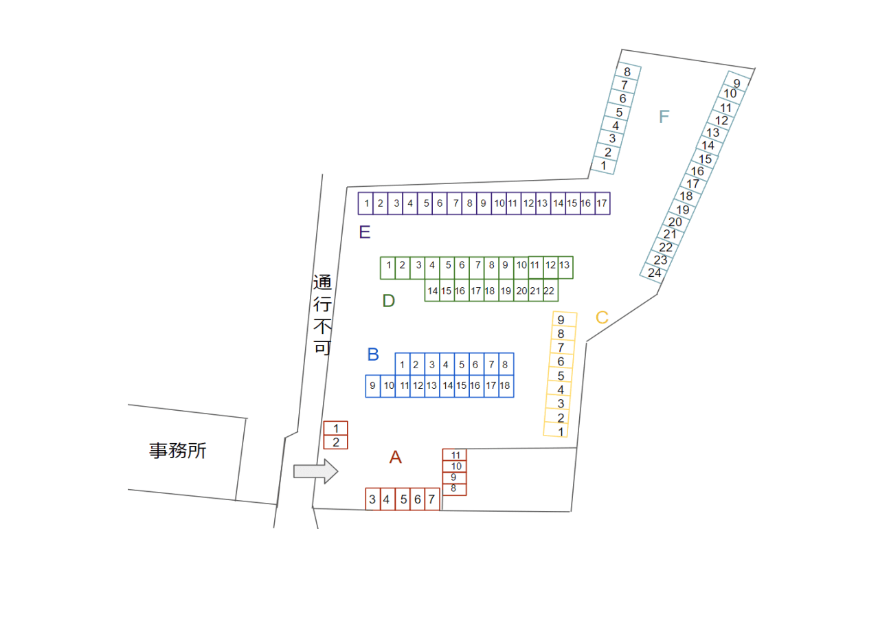 都留文科大学最寄り大型駐車場（371ﾊﾟｰｷﾝｸﾞ）の駐車配置図