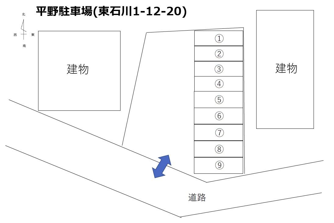 平野駐車場(東石川1-12-20)の駐車配置図