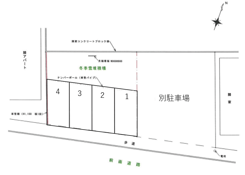平岸4条7丁目② 月極駐車場の駐車配置図