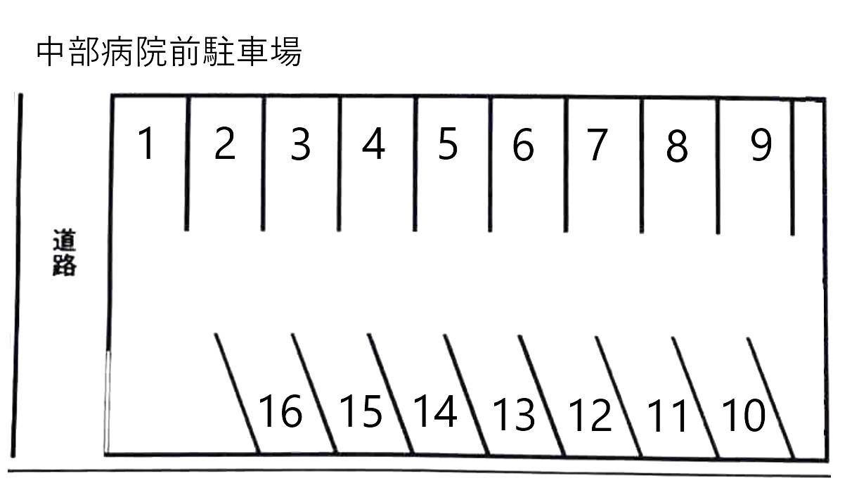 中部病院前駐車場の駐車配置図