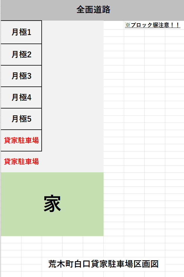 荒木町白口月極駐車場の駐車配置図