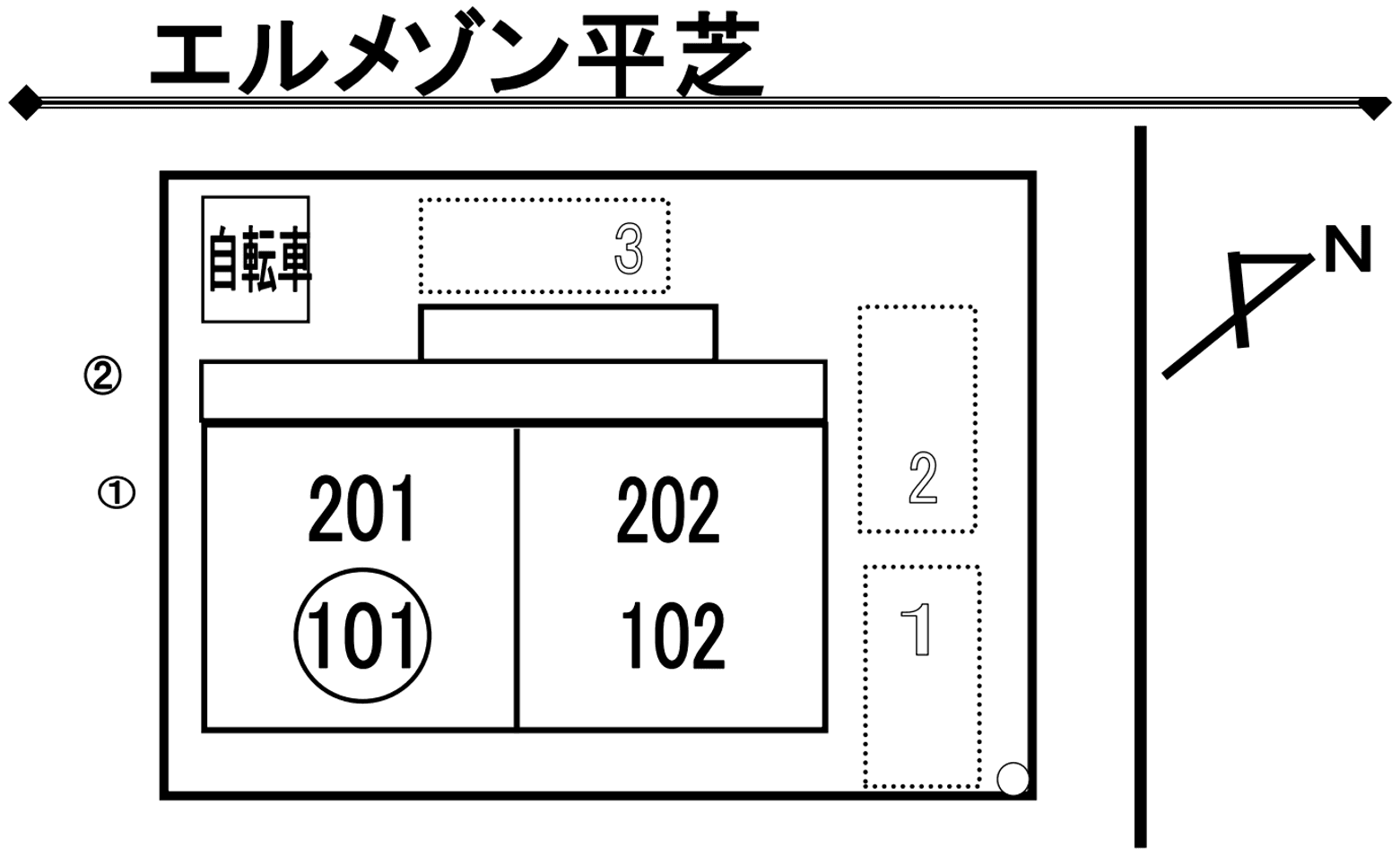エルメゾン平芝の駐車配置図