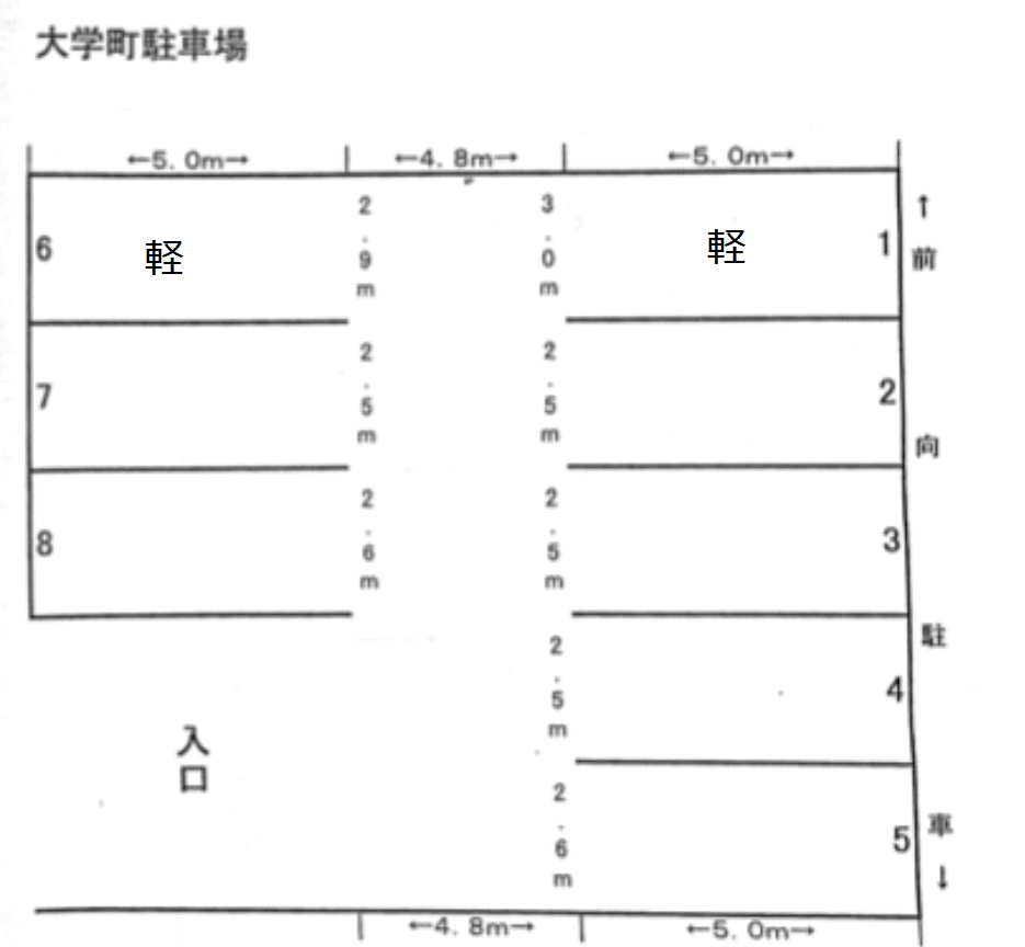 大学町駐車場の駐車配置図