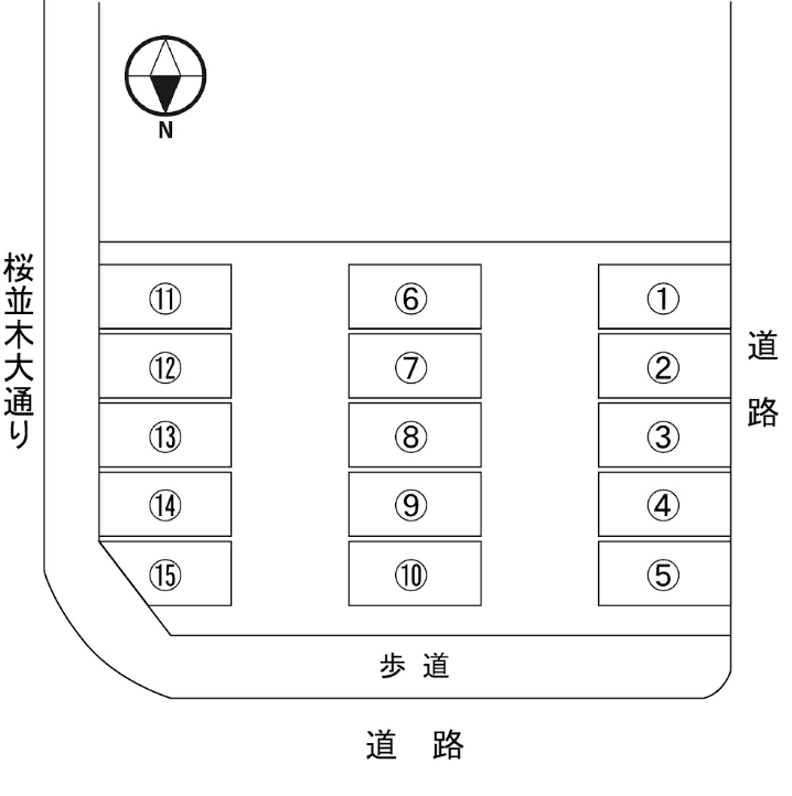 桜川６丁目水木駐車場の駐車配置図