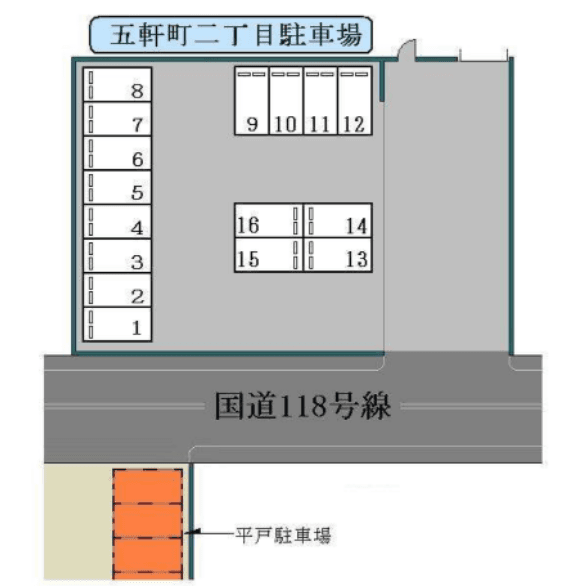 五軒町二丁目駐車場の駐車配置図