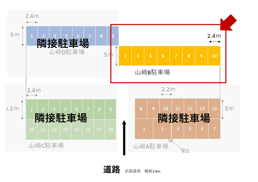 山﨑B駐車場の駐車配置図