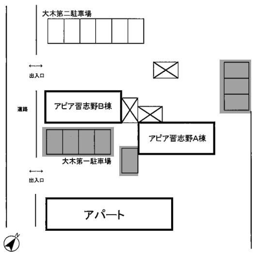 大木第二駐車場の駐車配置図