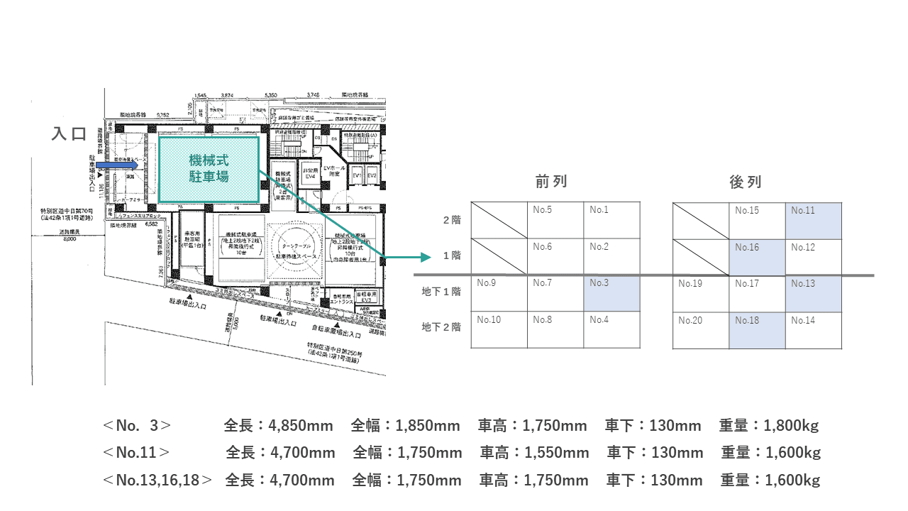 蛎殻町１丁目駐車場の駐車配置図