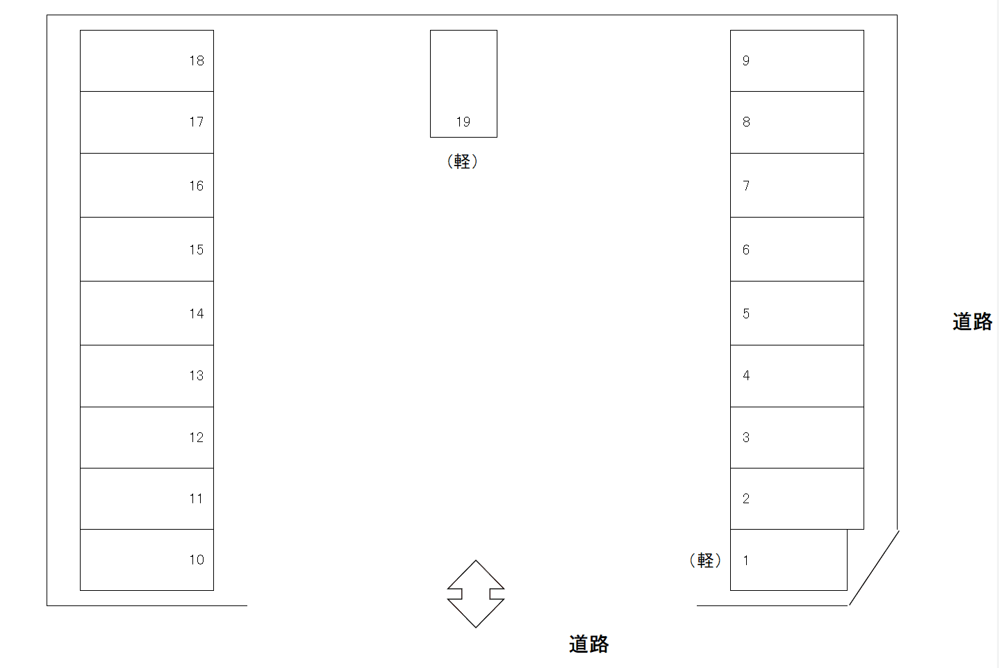 Ｔ’Ｓガレージの駐車配置図