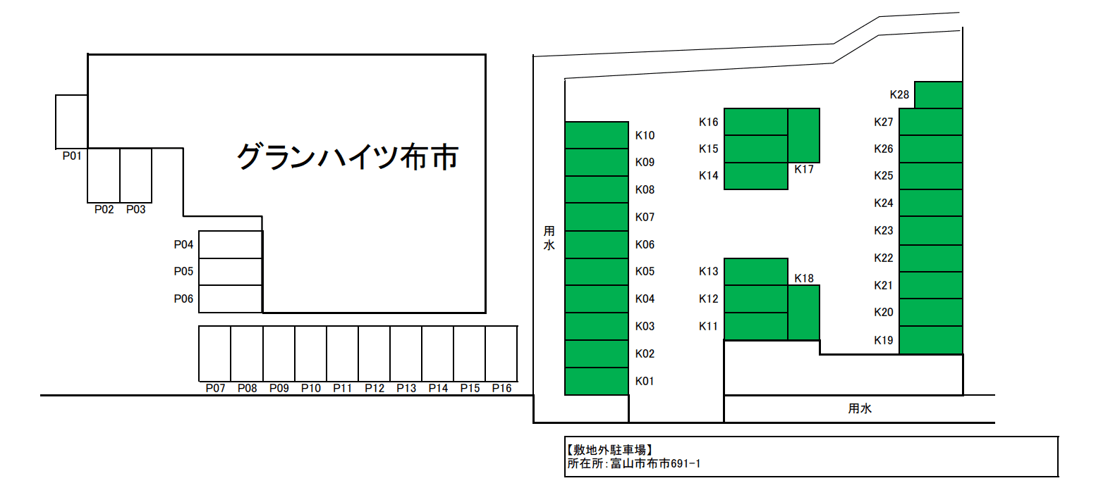 グランハイツ布市（月極駐車場）の駐車配置図