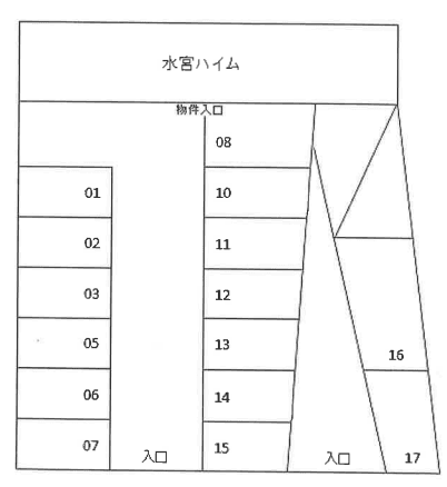 水宮ハイムP2の駐車配置図