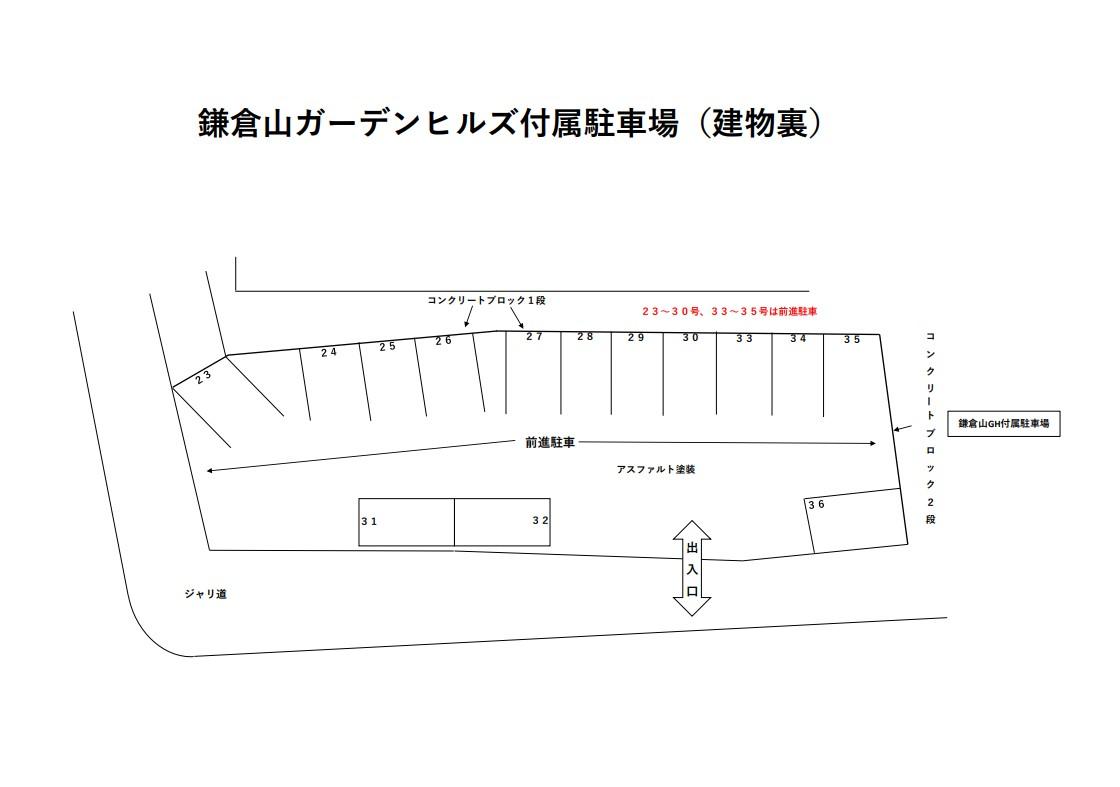 鎌倉山ガーデンヒルズ付属駐車場（建物裏）の駐車配置図