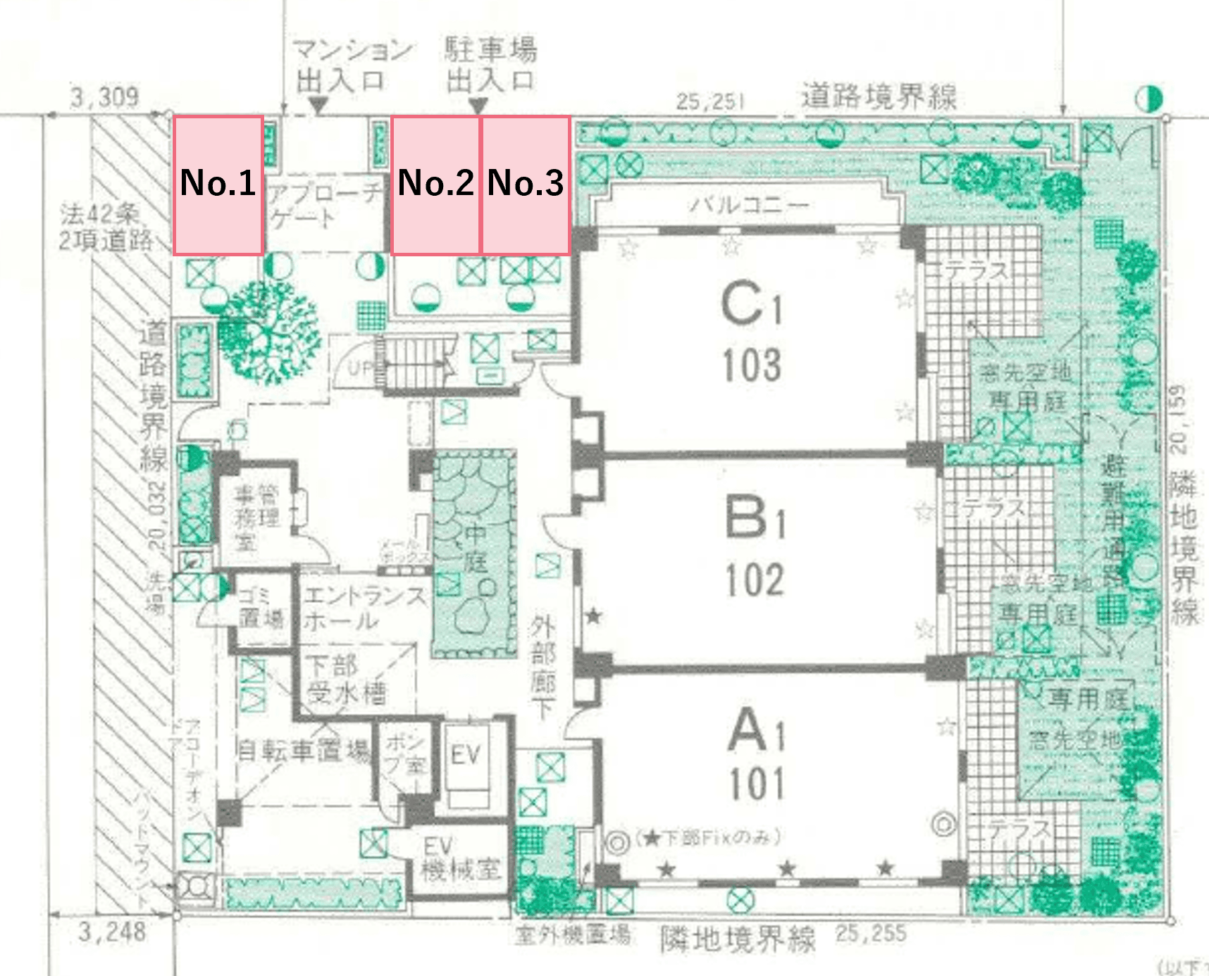 池上６丁目２５駐車場の駐車配置図