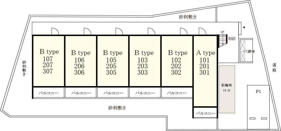 リブリ・Y.Y 響駐車場の駐車配置図