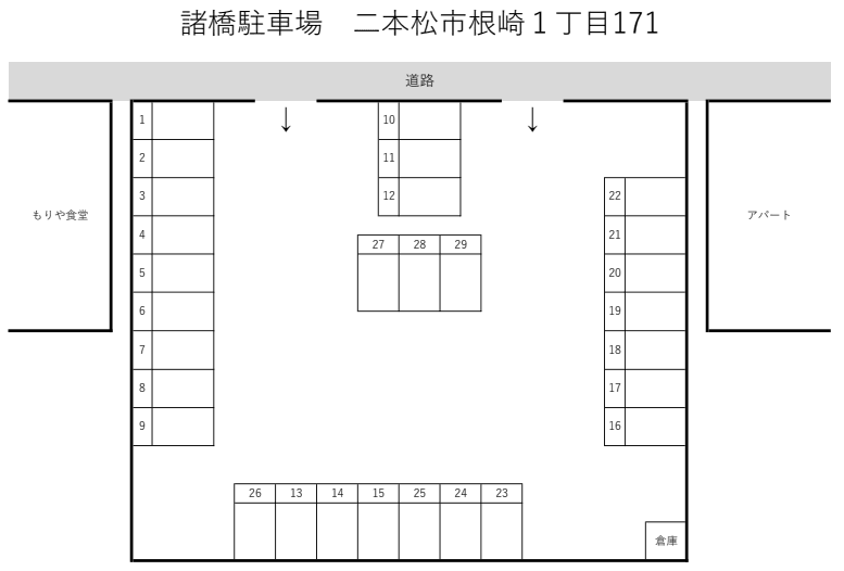 諸橋駐車場の駐車配置図