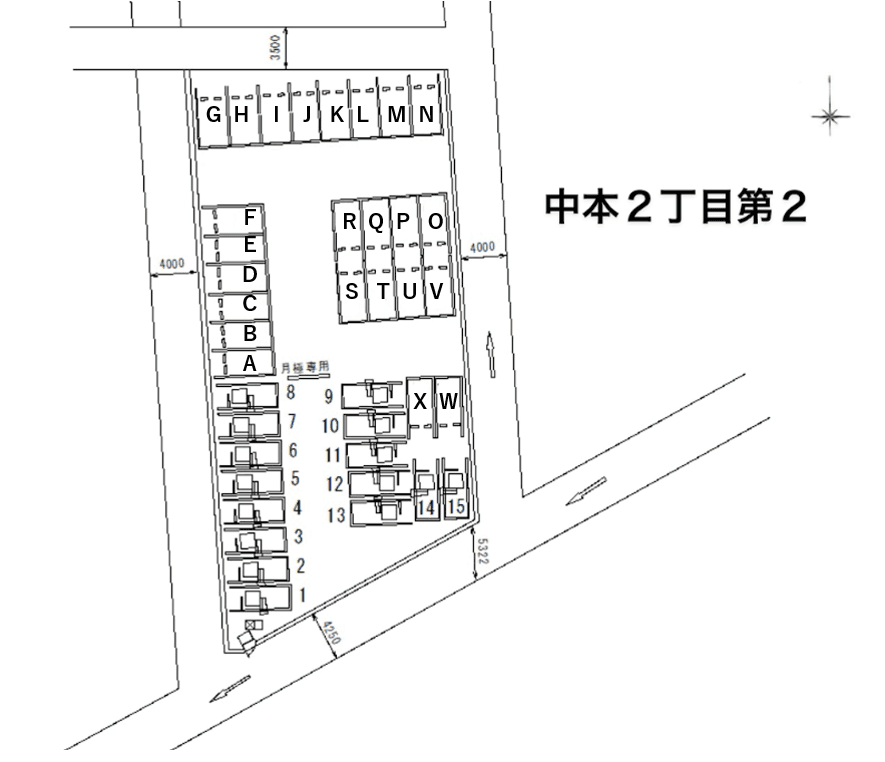 中本２丁目第２の駐車配置図