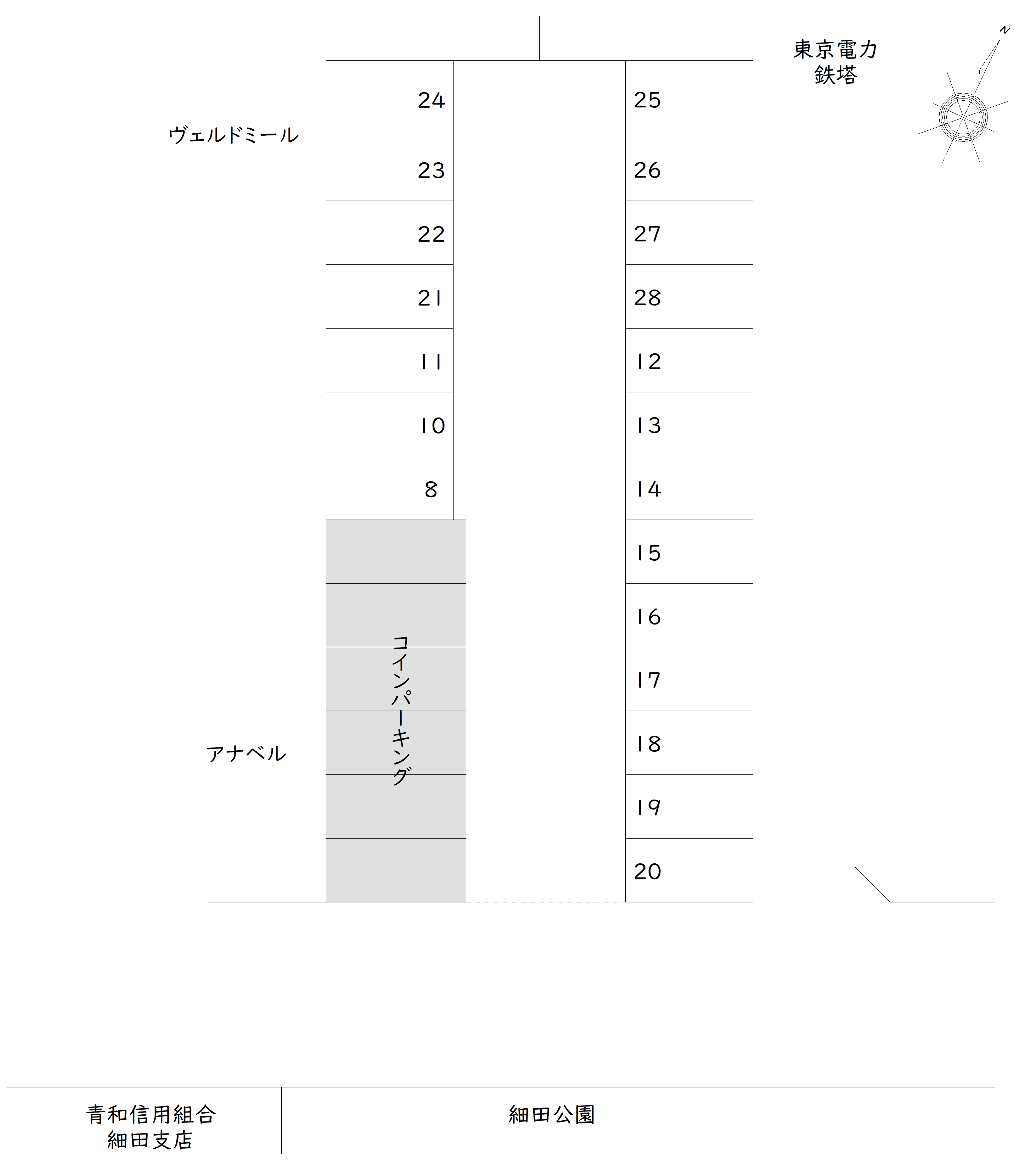 細田4-22 駐車場の駐車配置図