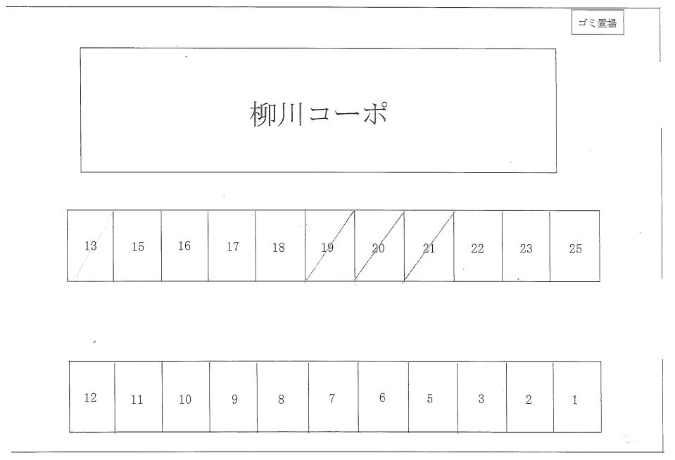 柳川コーポ駐車場の駐車配置図