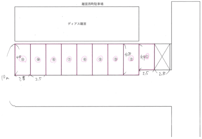 離宮西町駐車場の駐車配置図