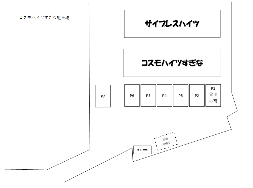 コスモハイツすぎな駐車場の駐車配置図