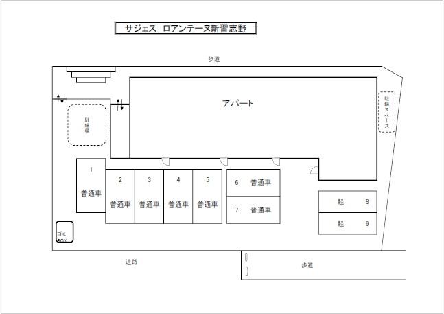 サジェス　ロアンテーヌ新習志野駐車場の駐車配置図