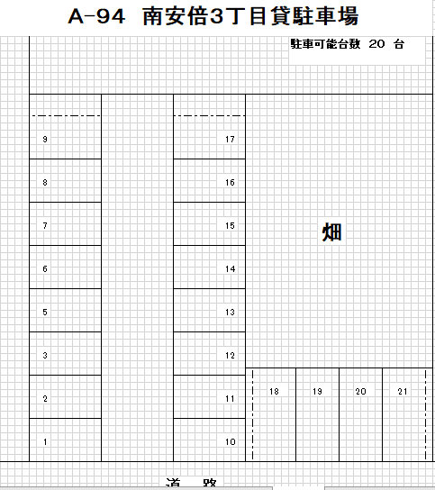 A-94 南安倍3丁目 貸駐車場の駐車配置図