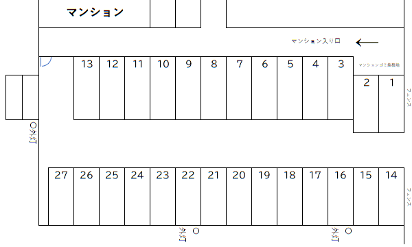 ひかり第１マンション駐車場の駐車配置図