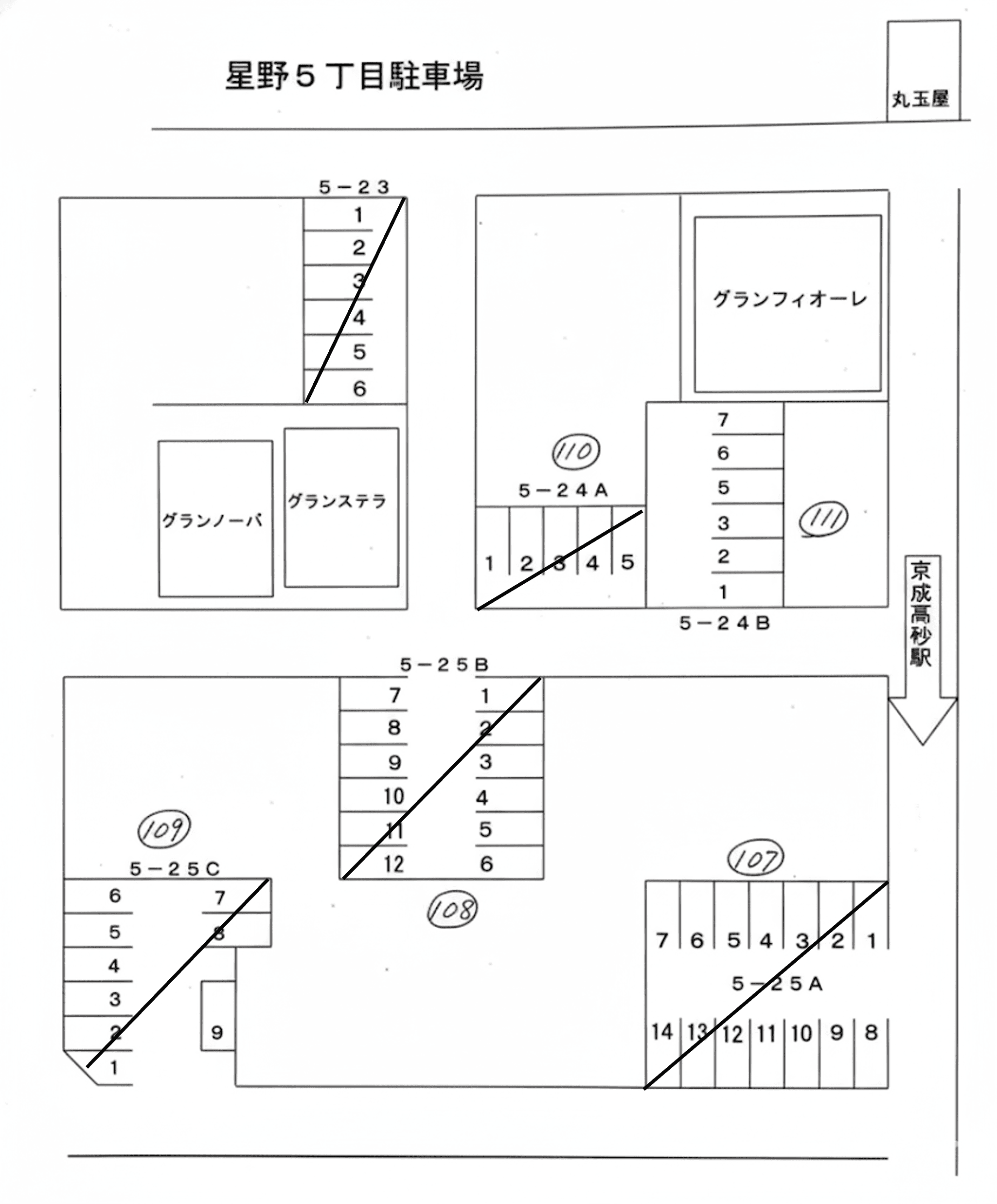高砂5-24B駐車場の駐車配置図