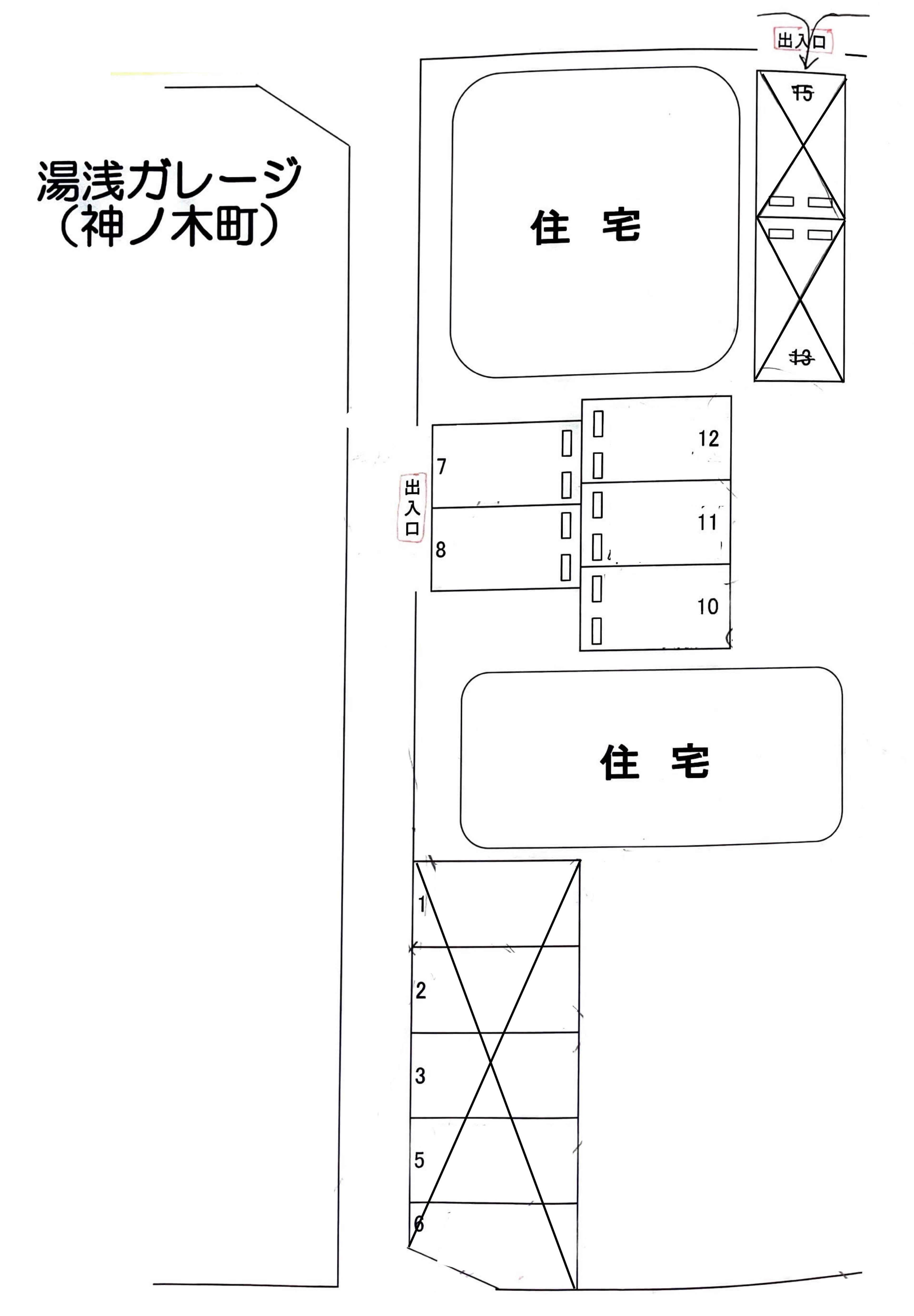 湯浅ガレージ（神ノ木町）の駐車配置図
