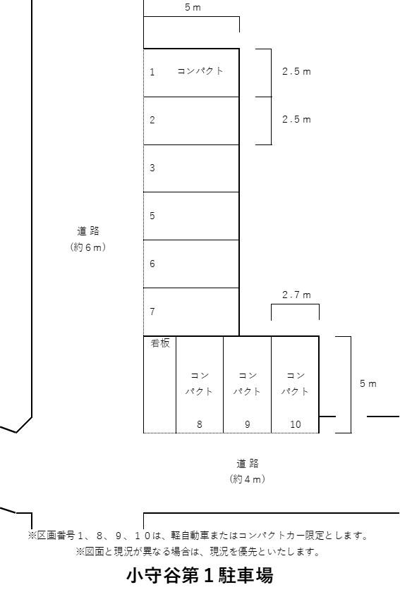 小守谷第１駐車場の駐車配置図