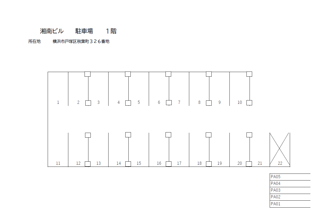 湘南ビル駐車場（１階）の駐車配置図