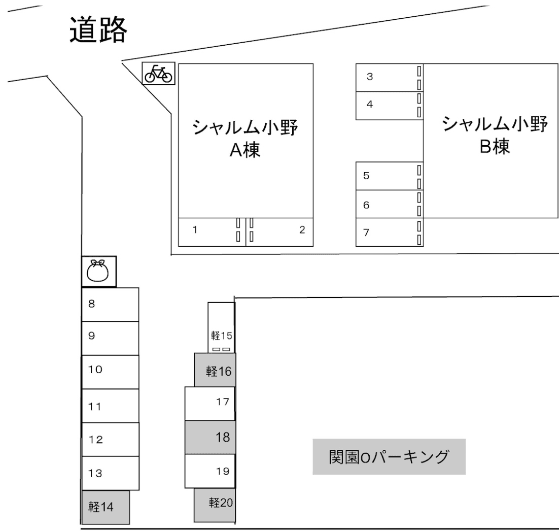 関園Oパーキングの駐車配置図