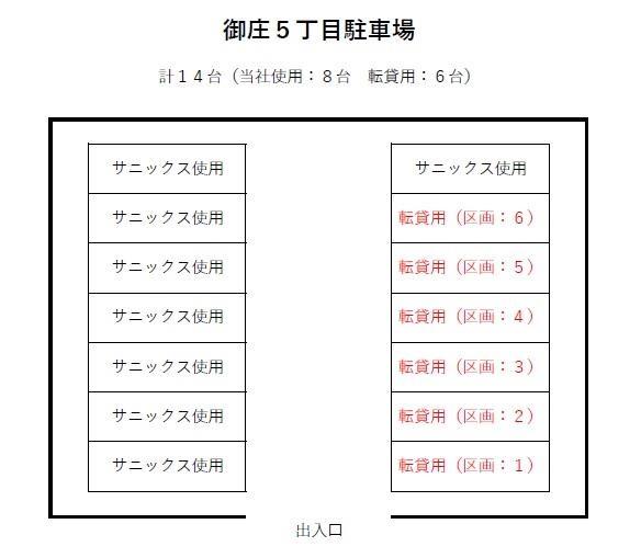 御庄5丁目サニックス駐車場の駐車配置図