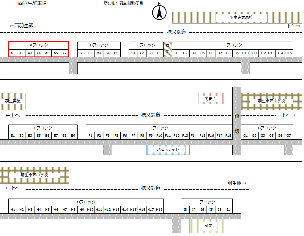 西羽生駐車場Aの駐車配置図