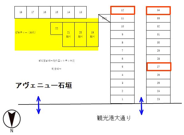 アヴェニュー石垣駐車場の駐車配置図