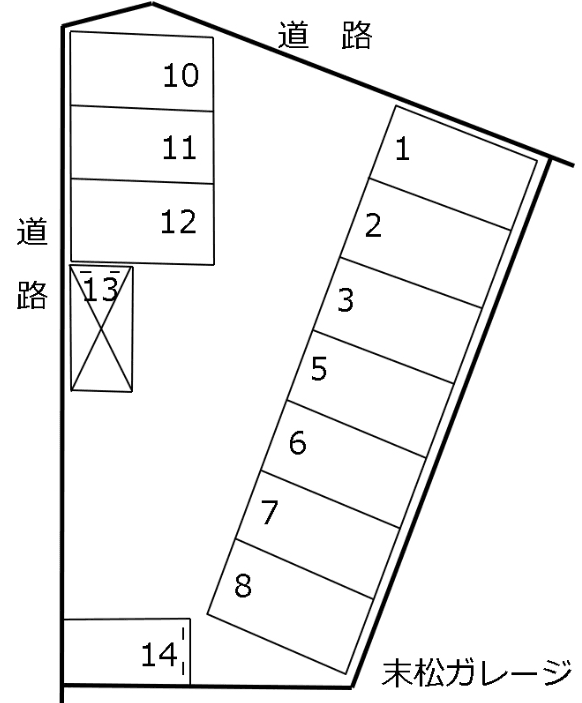 末松ガレージの駐車配置図