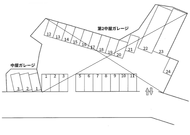 中屋ガレージの駐車配置図